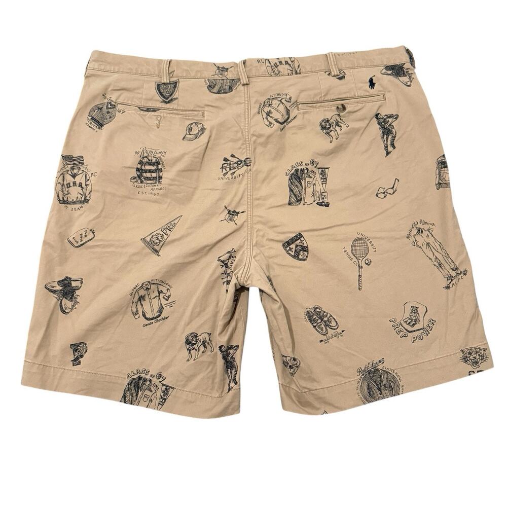 Polo Ralph Lauren Tan University AOP Men’s Stretch Chino Short Size 42 - Picture 2 of 7